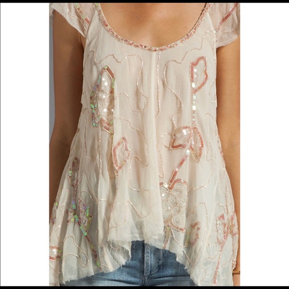 LIKE NEW!  Rare Free People Tritan's Treasure Sequin Top Size S. - Picture 3 of 13